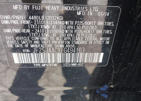 2015 Subaru Forester 2.5I z USA, uszkodzony, nr VIN JF2SJAACXFG494163